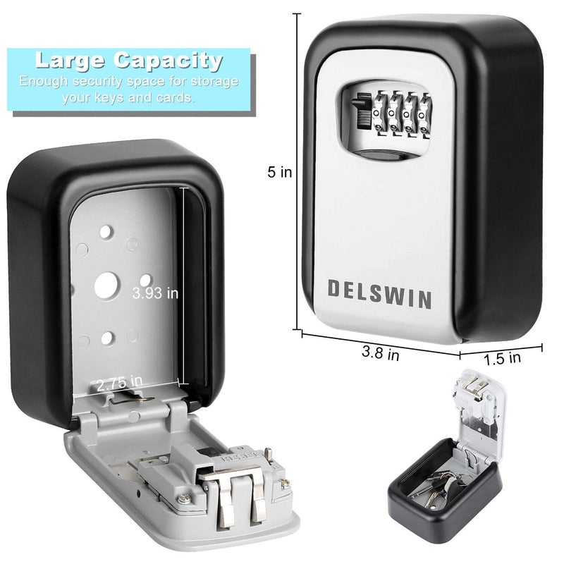 DELSWIN Wall Mounted Key Lock Box - Weatherproof Combo LockBox with 4-Digit Combination Key Storage Box for Home,Hotel,School,Office,Special Car Key - Image 3
